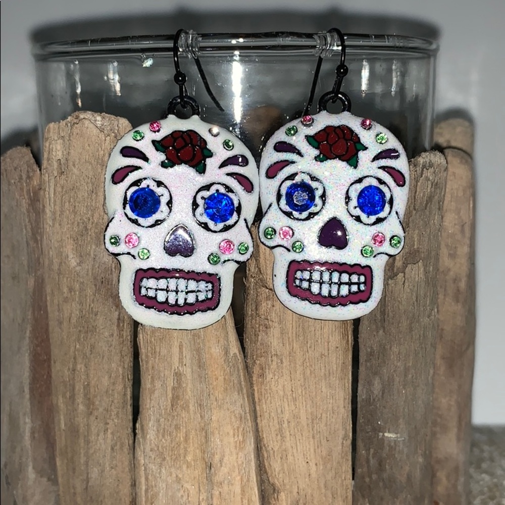 BLING SKULL DANGLE EARRINGS-New